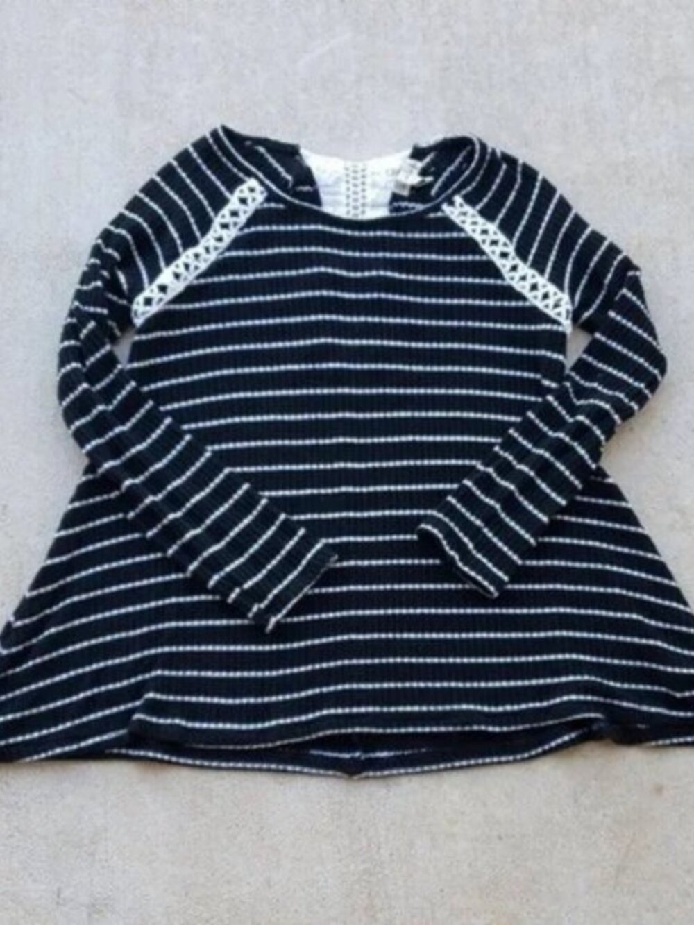 Black and White Stripe Thermal Ribbed Top.
